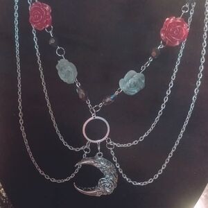 Elegant Silver and Red Rose Necklace